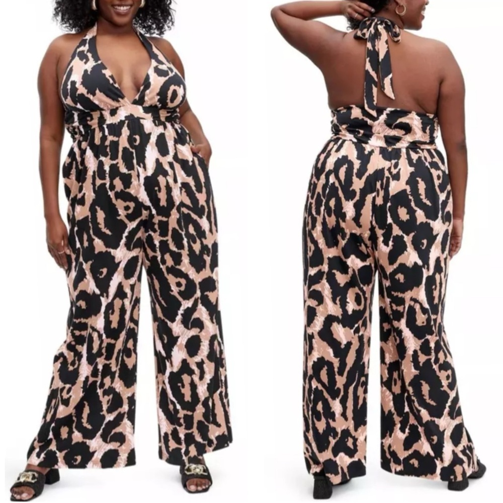 PLUS Diane‎ Von Furstenberg NEW Sexy Halter Leopard Wide Leg Jumpsuit Size XXL